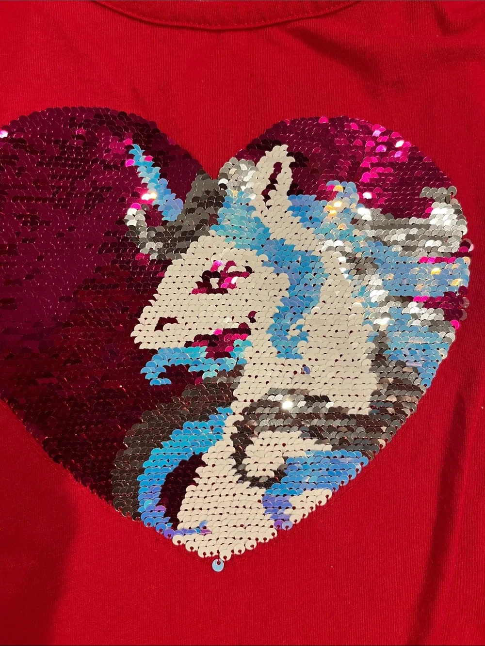 The Children's Place Red Long-Sleeve Top with Sequin Heart Unicorn
